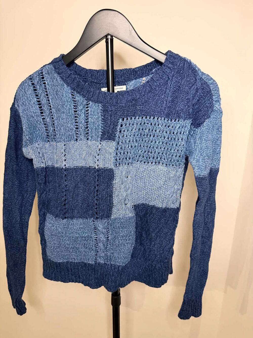 American Eagle Vintage Patchwork Knit Crewneck Sweater (Blue)
